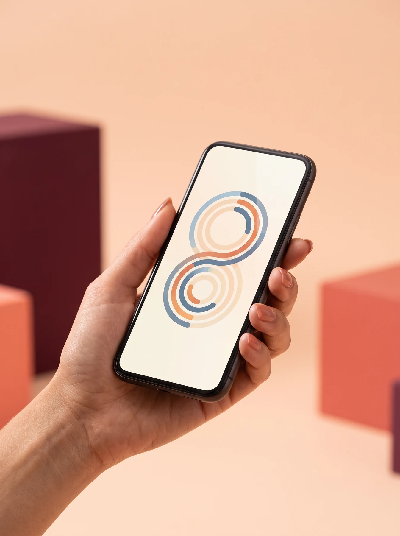 Hand holding smartphone with abstract account settings graphic